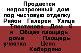 Продается недостроенный  дом ,под чистовую отделку › Район ­ Галерея › Улица ­ Тлостанова › Дом ­ б/н › Общая площадь дома ­ 250 › Площадь участка ­ 7 › Цена ­ 13 300 000 - Кабардино-Балкарская респ., Нальчик г. Недвижимость » Дома, коттеджи, дачи продажа   . Кабардино-Балкарская респ.